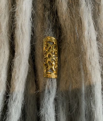 Jewel for dreadlocks, patterned, gold